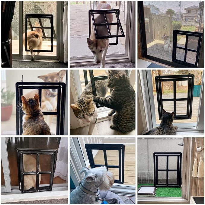 Namsan Pet Screen Door, Dog Door for Sliding Screen Door, 12x16 Inches Doggy Door for Screen Door, Magnetic Close Dog Door Window Porch, Large, Black