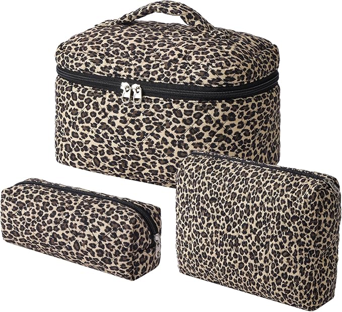 uekeboag Large Travel Quilted Makeup Bag for Women, Floral Cotton Cosmetic Bag, Coquette Aesthetic Floral Toiletry Organizer Bag