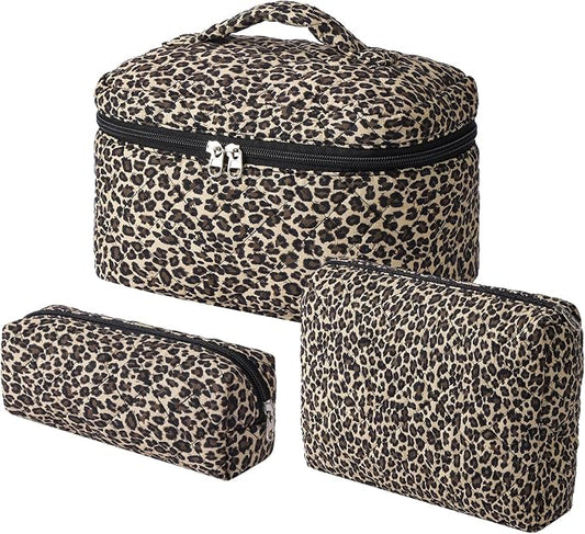 uekeboag Large Travel Quilted Makeup Bag for Women, Floral Cotton Cosmetic Bag, Coquette Aesthetic Floral Toiletry Organizer Bag