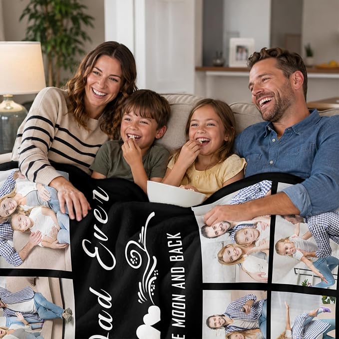 Fathers Day Birthday Gift for Dad Custom Blanket with 9 Photo & Text, Personalized Blankets with Picture to My Dad, HD Printing Customized Flannel Throw Blanket Gifts for Best Daddy Grandpa Ever