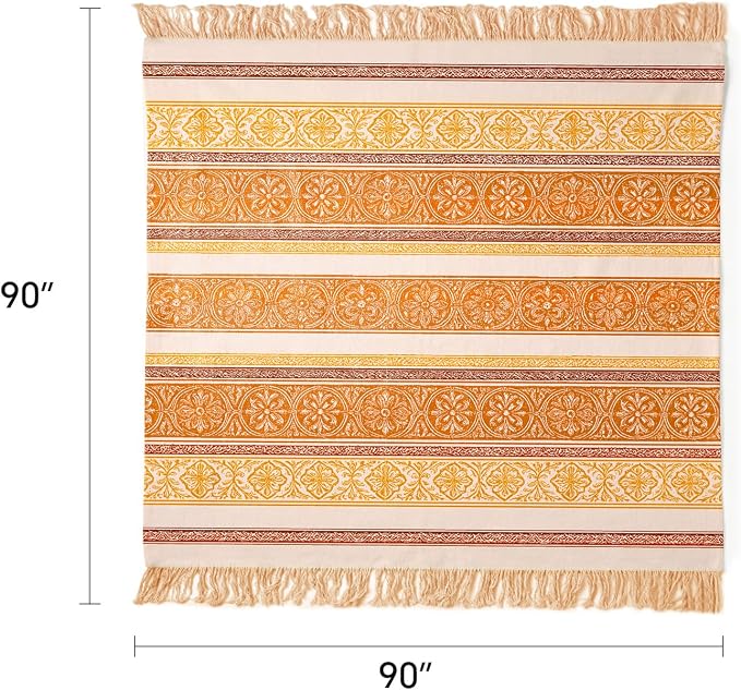 100% Cotton Boho Throw Blanket for Home Decor – Classic Farmhouse Quilt Bedding, Muslin Blankets for Adults, Vintage Woven Decorative Blanket for Couch, Bed Layering Use, Bohemian Stripe, 90"x90"