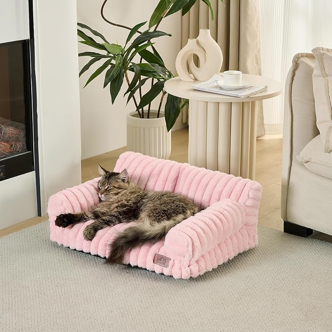 Hollypet Small Dog Large Cat Bed Puppy Couch Beds for Pets up to 25 lbs | Fluffy Dog Cat Couch Plush Soft Warming Pets Beds with Machine Washable Cover and Non-Slip Bottom