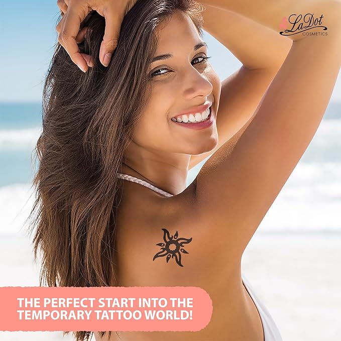 LaDot Temporary Tattoo Stamp– Easy-to-Use Reusable Ceramic Skin Stamp for Creating Custom Temporary Tattoos – Fun Body Art Tool for Parties, Events, and Festivals (Curly Sun, Large)