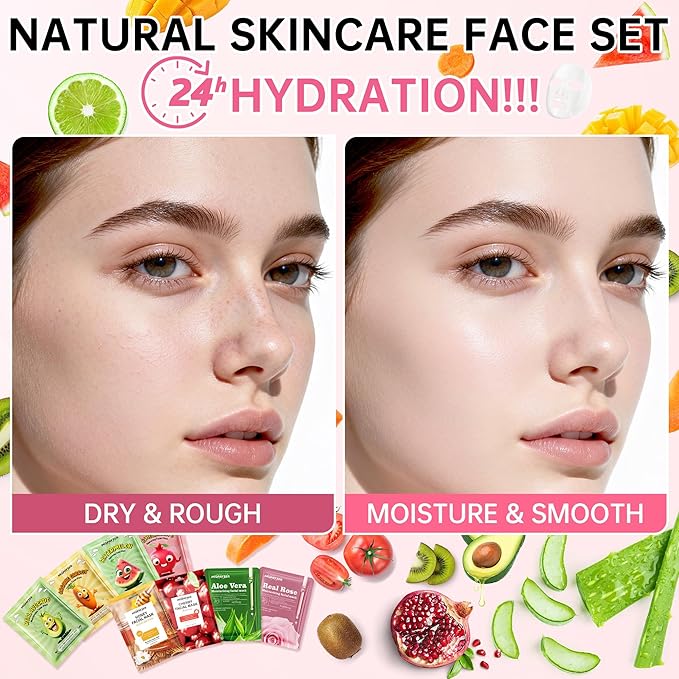 40Pcs Collagen Face Masks Skincare Set for Women, Spa Face Mask with Collagen Extract, Bulk Facial Mask for Teen Girls, Korean Face Mask Sheet Gift for Sensitive Skin, Daily Hydrating Skincare Routine