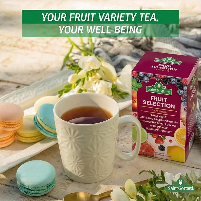 [FRUIT SELECTION] - Saint Gottard Herbal Tea Collection – Variety Pack with Fruit & Herbal Organic Infusions – Caffeine-Free Natural Ingredients Hot or Iced Fruity Tea Selection – 40 Tea Bags