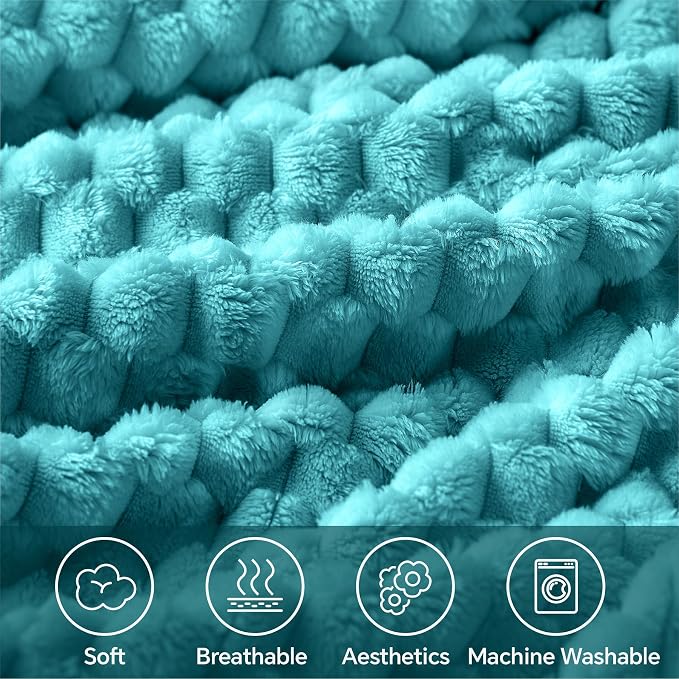 BEDELITE Teal Large Throw Blanket for Couch, Cozy Gifts for Women, 50 * 70 | 3D Jacquard Decorative Fleece Blanket, Super Soft Plush Throws, Cute Birthday Gift for Women & Men, Suitable for All Seasons