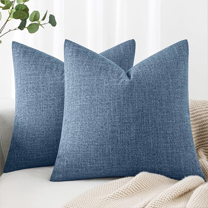 MIULEE Pack of 2 Decorative Linen Burlap Pillow Covers Farmhouse Boho Accent Pillowcases Modern Home Decor for Sofa Couch Bedroom Living Room 20x20 Inch Steel Blue