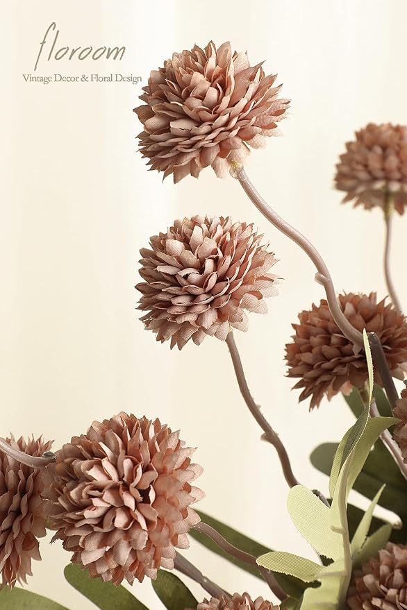 6pcs Light Taupe Faux Silk Mums Artificial Flowers, Bulk Fake Small Mini Chrysanthemums with Stems for DIY Wedding Centerpieces Floral Arrangements Vase Fillers Home Decorations