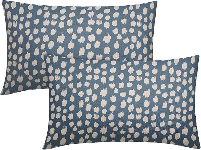 Dusty Blue Cream Dots Lumbar Pillow Covers 12x20 Set of 2 Boho Design Polka Dot Print Throw Pillows Modern Outdoor Decorative Pillowcase Rectangle Linen Cushion Cases Decor for Sofa Couch Bed