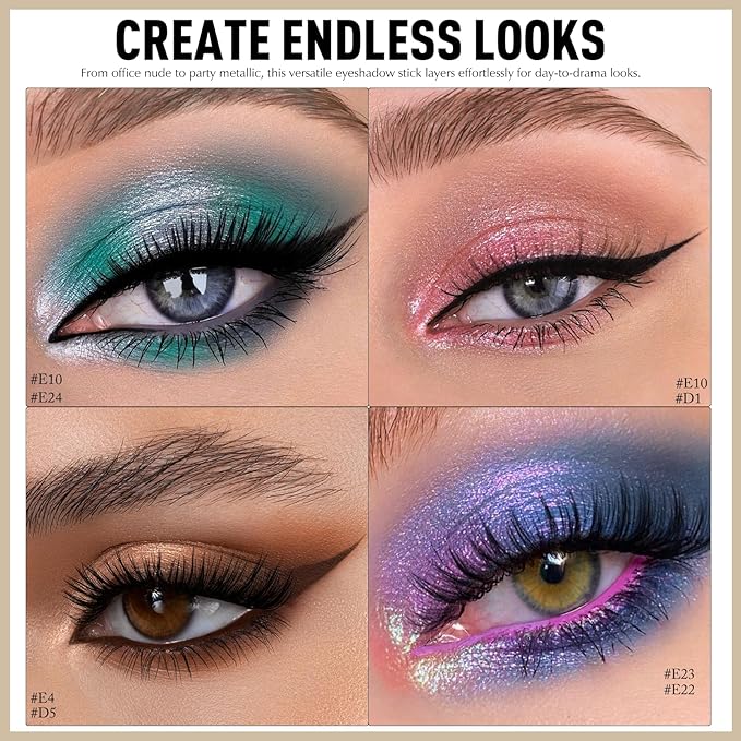 Glitter Eyeshadow Stick - Gray Green Shimmer Cream Eye Shadow Pencil Buildable Sparkling Face Highlighter Makeup, Long Lasting Lightweight Waterproof & Smudge Proof for Easy Application