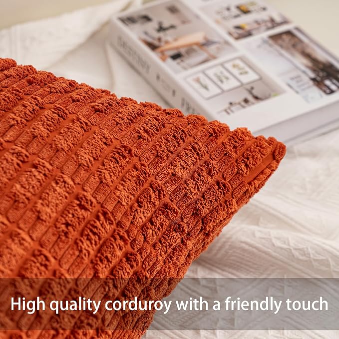 Pack of 2 Corduroy Decorative Throw Pillow Covers 20x20 Inch, Wine Red | Fall Soft Striped Pillow Covers Modern Farmhouse Home Decor Christmas Throw Pillow Covers for Sofa Living Room Couch Bed
