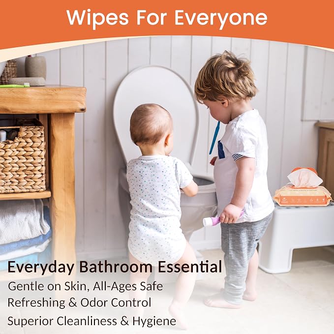 WONDERFUL Flushable Wipes, Lemon Citrus 100% Plant-Based Wet Butt Wipe for Adults & Kids, Sewer Septic Safe, Gentle for Sensitive Skin, Wipes Flushable Pack for Bathroom & Travel, 6-Pack (360 Count)