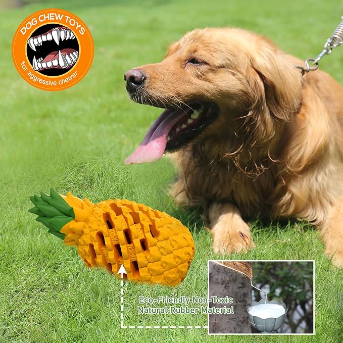 Indestructible Pineapple Dog Toy - Large Aggressive Chewers Training | Heavy Chew, Treat Dispenser, Power Chewer, Durable Puzzle, Tough Interactive, Easy Clean
