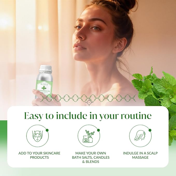 Siva Peppermint Essential Oil 16 Fl Oz – for Diffuser, Skin & Hair Care – Ideal for Aroma, Massage & DIY Blends- with Dropper