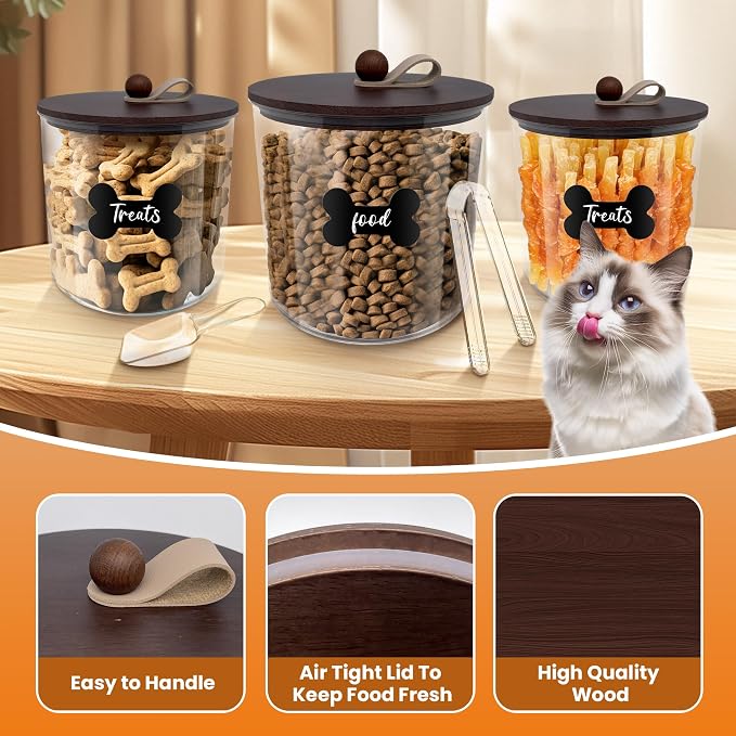 HOYTAMDAR 3 Pack Airtight Dog Treat Containers Bamboo Lids, Dog Treat Jars