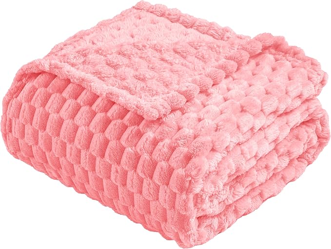 Vessia Flannel Fleece Throw Blanket(50x70 inch), 3D Jacquard Pink Fuzzy and Warm Blanket for Couch,Sofa,Bed,Chair, 300GSM Super Soft Touch Cozy Lightweight Throw for All-Season Home Decor