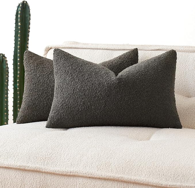 MIULEE Textured Boucle Lumbar Pillow Cover for Bed 12x20 Dark Coffee | Pack of 1 Textured Neutral Couch Throw Pillow Cover, Accent Solid Pillowcase, Sofa Living Room Home Decor