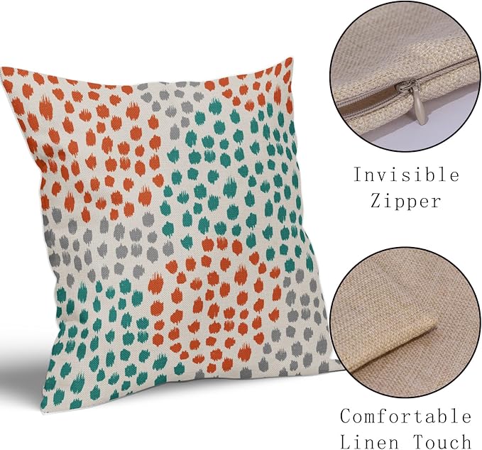 Teal Orange Pillow Covers 20x20 Set of 2 Grey Fall Colored Art Dot Decorative Throw Pillows Trendy Print Outdoor Pillowcase Holiday Seasonal Cushion Cover Linen Pillow Case Decor for Sofa Couch Bed