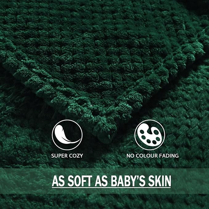 Exclusivo Mezcla Soft Waffle Fleece Bed Blanket Twin Size, Forest Green | Lightweight Plush Blanket for Bed, Couch, Sofa, Cozy Fluffy Design for Bedroom, Guest Room, All Season, 60x80 Inches