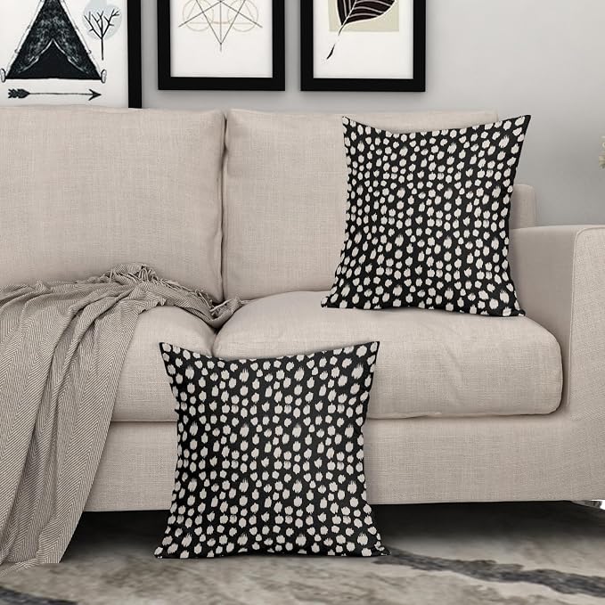 Sweetshow Black Cream Dots Pillow Covers 16x16 Set of 2 Boho Design Polka Dot Throw Pillows Modern Trendy Print Outdoor Decorative Pillowcase Square Linen Cushion Cases Decor for Sofa Couch Bed