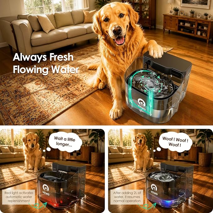 11L/372oz Large Dog Water Fountain, No Spill Automatic Dog Water Bowl Dispenser with Multi-Layer Filtration, Flowing Dog Water Dispenser with Deep Basin, BPA-Free, Ultra Quiet and Easy to Clean