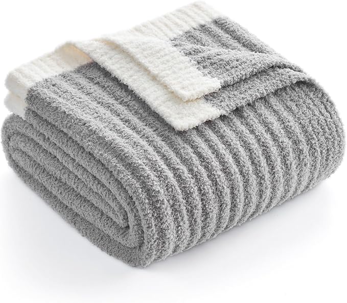 Snuggle Sac Fluffy Grey Blanket Twin Size, Soft Luxurious Knit Fuzzy Microfiber Blankets for Couch, Sofa, Bed, Grey, 60x80 inches