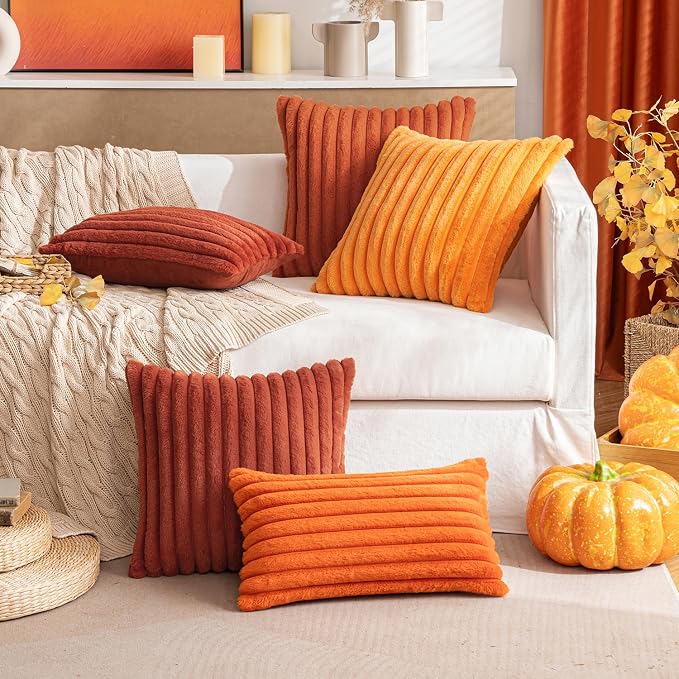 MIULEE Faux Fur Decorative Throw Pillow Covers 20x20 Set of 2 Rust | Vintage Boho Fall Modern Soft Plush Couch Pillows, Cozy Fluffy Cushion Covers for Sofa Bed Living Room Home Decor