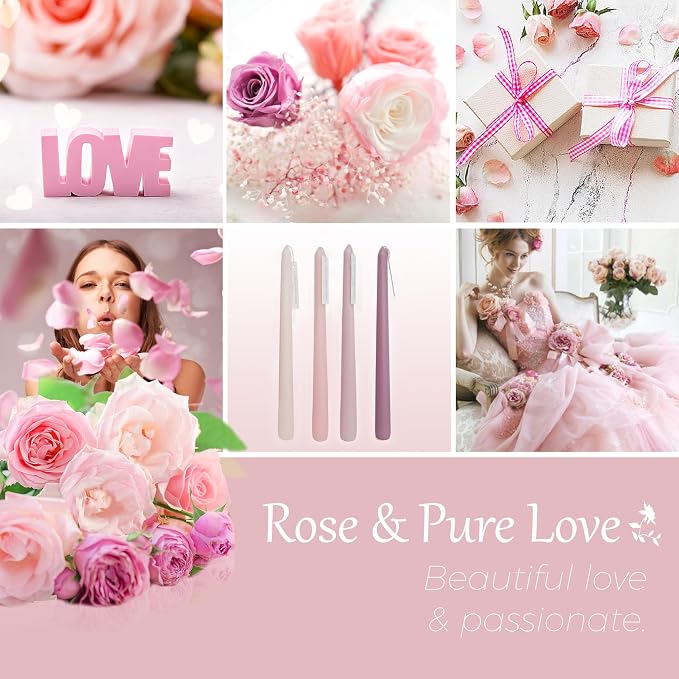 Up to 8 Hour Romantic Rose Scent Candles - Gradient Color Taper Candles - Pink Long Candlesticks for Wedding Festive Dinner Decor, Up to 8 Hour, 4 Pack