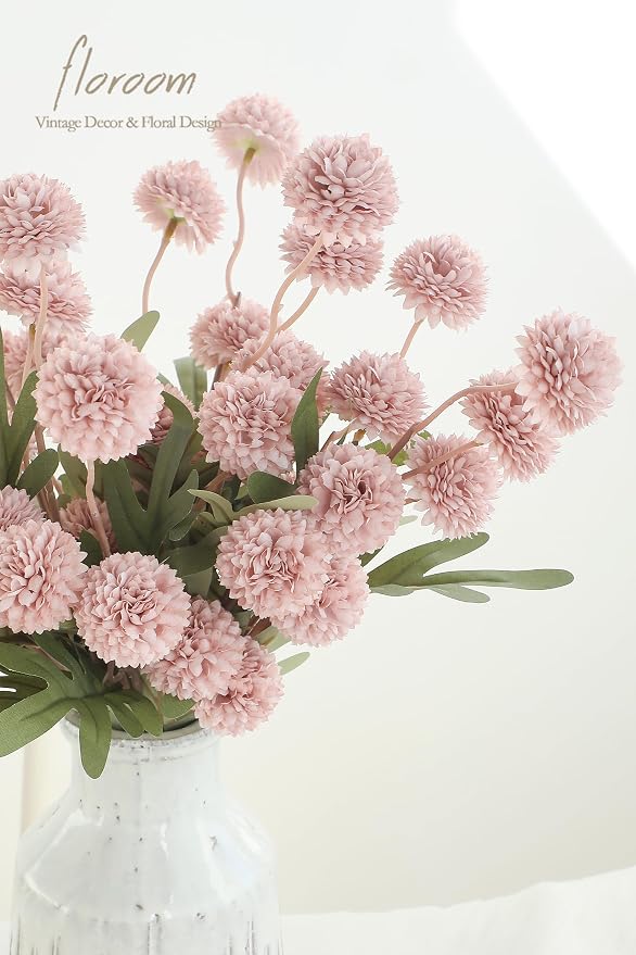5pcs Shabby Blush Faux Silk Mums Artificial Flowers, Bulk Fake Small Mini Chrysanthemums with Stems for DIY Wedding Centerpieces Floral Arrangements Vase Fillers Home Decorations