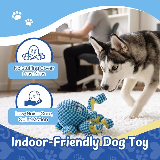 Interactive Dog Toy, Durable Bouncing Plush Octopus to Keep Dogs Busy