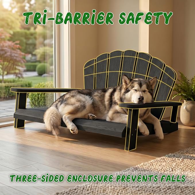 Outdoor Dog Sofa Chair, Black, 40.24" L x 30.08" W x 20.04" H | Waterproof Resin Dog Bed, For Patio Furniture, Easy Assembly and Clean