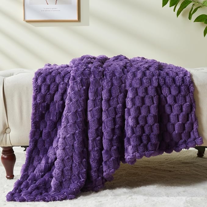 NEWCOSPLAY Fleece Clouds Cozy Queen Blanket for Couch, Purple, 90"x90" | Premium Silky Flannel Blanket, Soft Lightweight Fluffy Throw Blanket for Bed Sofa Decor, Gift for All Season Use