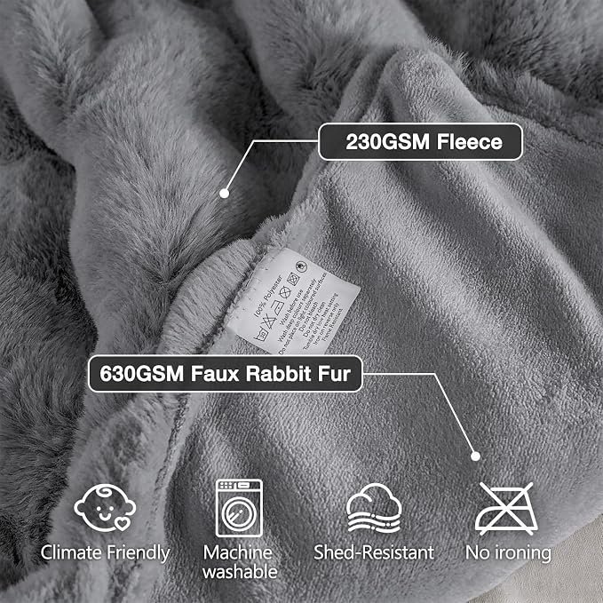 ORINOVA Gray Blanket Twin Size 60x80 Soft Fluffy Faux Fur Bed Cover Fuzzy Plush Bubble Throw for Couch Warm Cozy Bedding for Bedroom, Dorm and Guest Room Decor