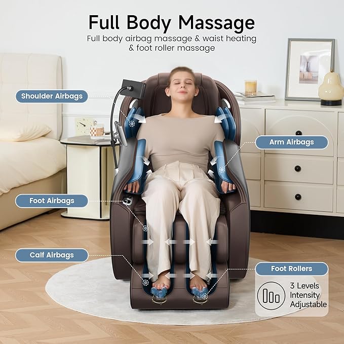 Real Relax 2026 Massage Chair Full Body,Zero Gravity SL-Track Shiatsu Massage Recliner with Upgraded Phone Controller and Holder,APP Control,Child Lock,Pause Button and Led Light,Favor-06,Dark Brown