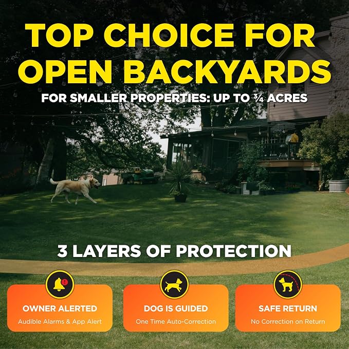 Dogtra SMART Fence Wireless Electric Dog Fence System - No Subscription, 2-Tier Alarm & App Alerts, No-Dig Up to 3/4 Acre, Tone/Vibration/Static, IPX9K Waterproof, Safe Portable Freedom Pets 35 lbs+