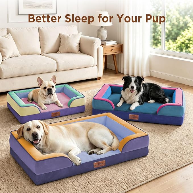 Comfort Expression Orthopedic Dog Bed for Extra Large Dogs with Bolster | Waterproof Dog Couch Bed with Washable Cover & Non-Slip Bottom, Supportive Egg Crate Foam XL Pet Bed, 45x35 Inch
