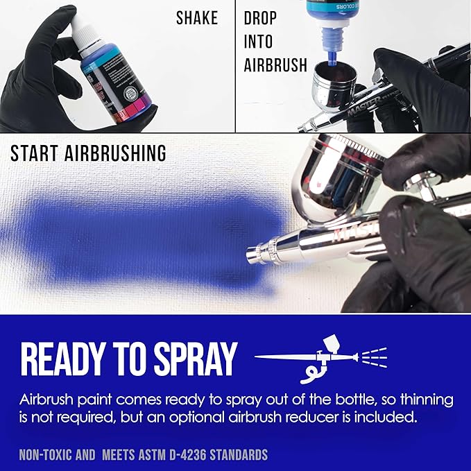 U.S. Art Supply 54 Color Ultimate Acrylic Airbrush, Leather & Shoe Paint Set with Cleaner, Thinner, 50-Plastic Mixing Cups, 50-Wooden Mix Sticks and a Color Mixing Wheel