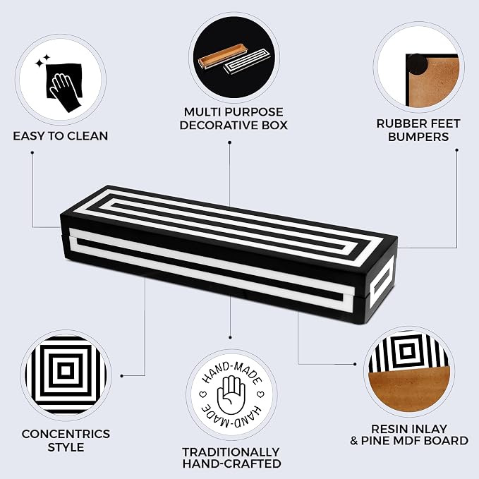 Handicrafts Home Decorative Remote Holder Box 10x2.5 – Slim Organizer Box with Lid for TV Remotes, Coffee Table Décor, Modern Shelf Box, Boho Home Décor Accent, Black and White Decorative Storage Box