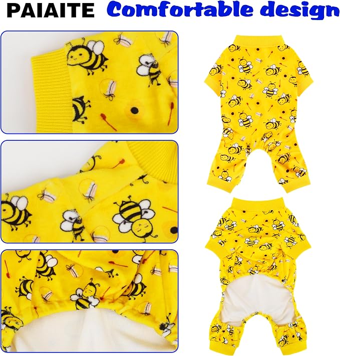 Dog Pajamas Onesie: Comfortable Four-Legged Apparel for Small, Medium, & Large Dogs, Polyester Material for Comfort, Wrinkle Resistance, Moisture Wicking, Stretchiness Cute Bee Pink XL