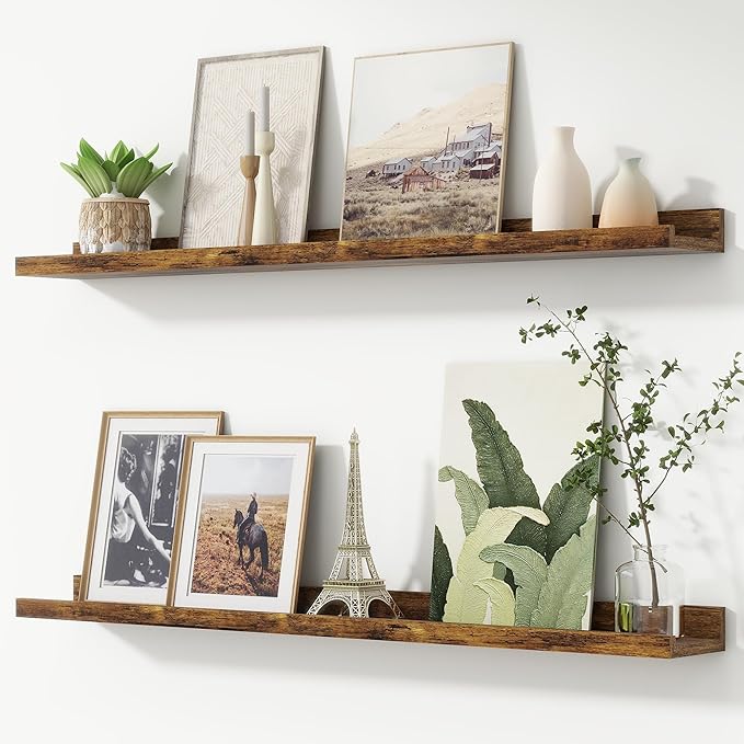 Picture Ledge Shelf, Floating Shelves for Wall, 40" W Set of 2, Brown | FSC Certified Engineered Wood, Wall Mounted Bookshelf, for Nursery Living Room Bedroom, Pre-Drilled, Easy Install