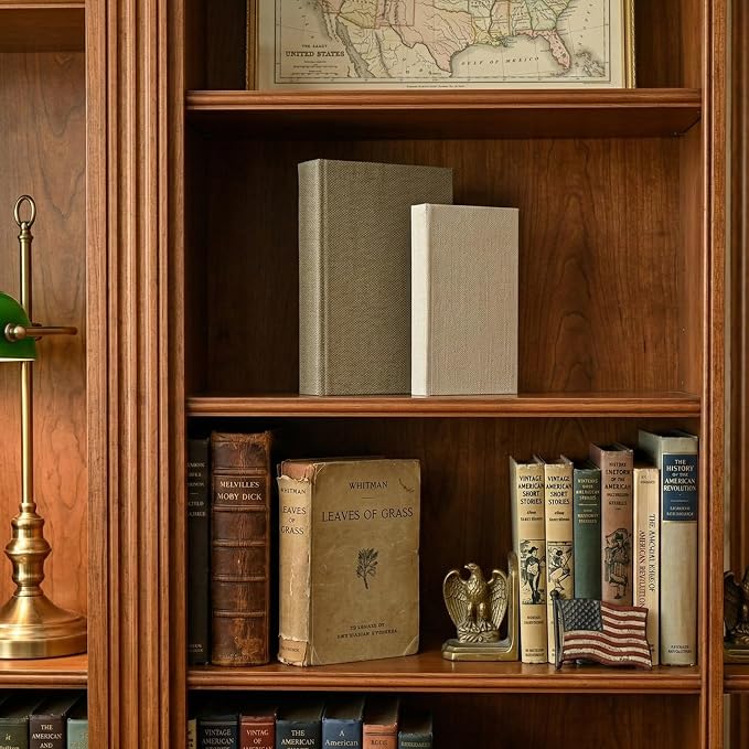 DECOR4SEASON Decorative Faux Book Storage Boxes Set of 2, Linen Fabric Textured Books, Neutral Cream & Grey, Modern Minimalist Home Decor, Bookshelf Accents for Coffee Table