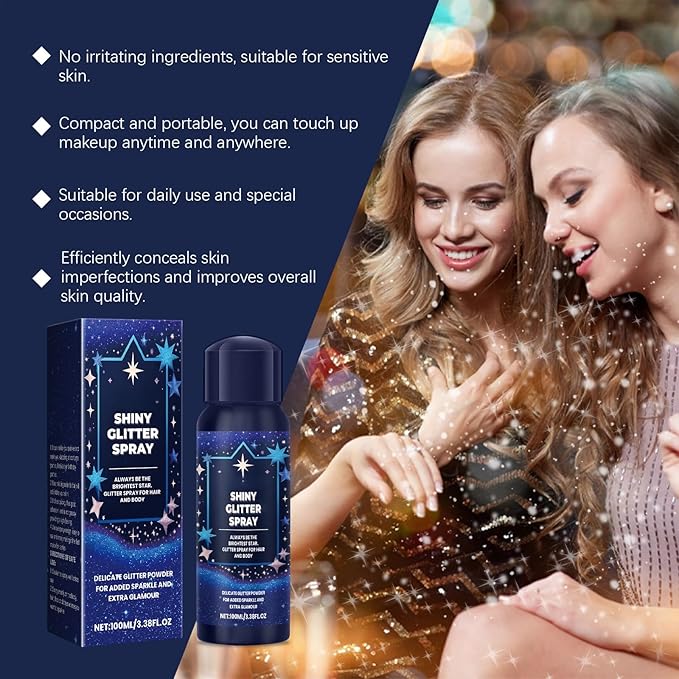 Hair、Body Glitter Prom Festival Carnival Flash Spray Glistening Mist - for All Hair Types, Instantly Adds Shine