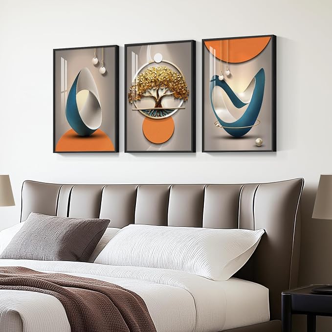 Framed Modern Large Wall Art, Bright Style Paintings Artwork for Walls, Set of 3 Piece Contemporary Luxury Wall Art Prints, Big Pictures for Living Room Bedroom Office Wall Decor 16x24 Inch