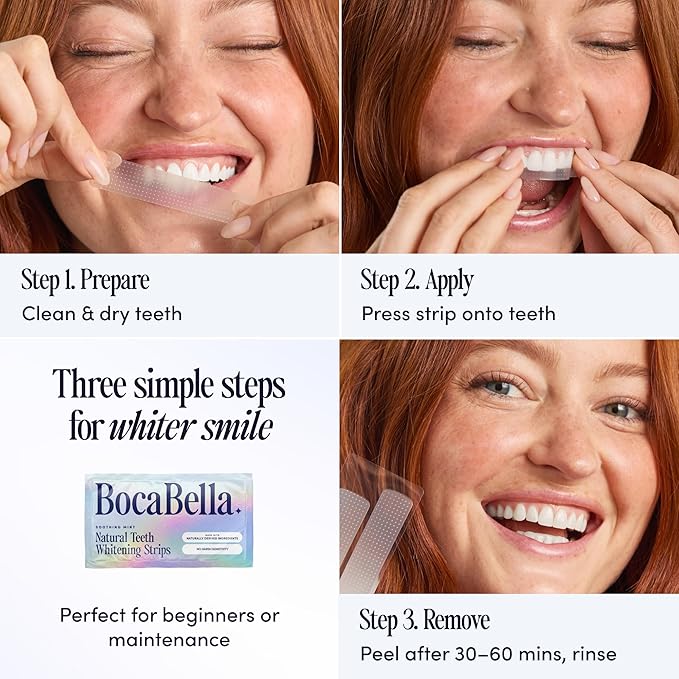 Teeth Whitening Strips for Sensitive Teeth – Natural, Peroxide-Free & Enamel-Safe | Clinically Tested Papaya & Pineapple Enzymes + Aloe & Coconut Oil | 14 Treatments for a Brighter, Whiter Smile