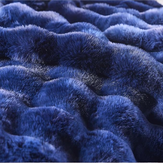 BENVWE Fluffy Faux Fur Throw Blanket for Couch, Soft Plush Thick Cozy Fuzzy Luxury Minky Bubble Blanket for Home Living Room Decor Gift for Women, Tie-dye Blue, 51" x 63", 1100GSM