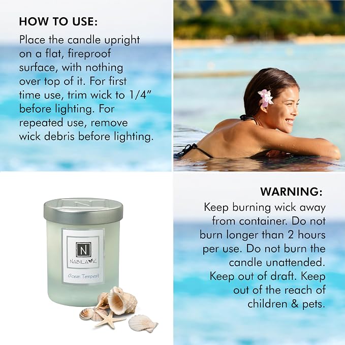 Nabila K – Ocean Tempest - Soy-Based Candle – Rose, Honeysuckle, Sweet Musk, Amber - Hand-Poured - Cotton Wick - Aromatherapy Candle w/Essential Oils - Made in USA - 14 oz