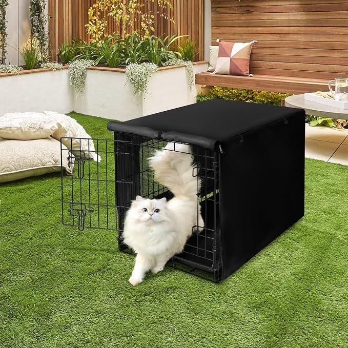 Seiyierr Dog Crate Cover, Dog Kennel Cover Universal Fit for 24 Inch Wire Dog Crate, Lightweight 600D Polyester Fabric with Double Door, Dog Enclosure Covers, Pet Crate Covers, Black