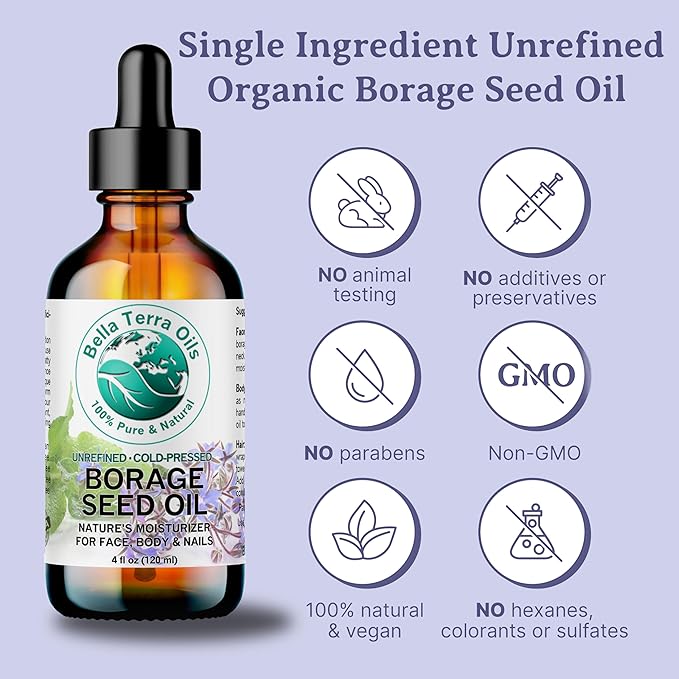 Bella Terra Oils Premium Borage Seed Oil with High GLA – 1 gallon, Luxurious Skin Radiance, Quick Absorption, Nourishing