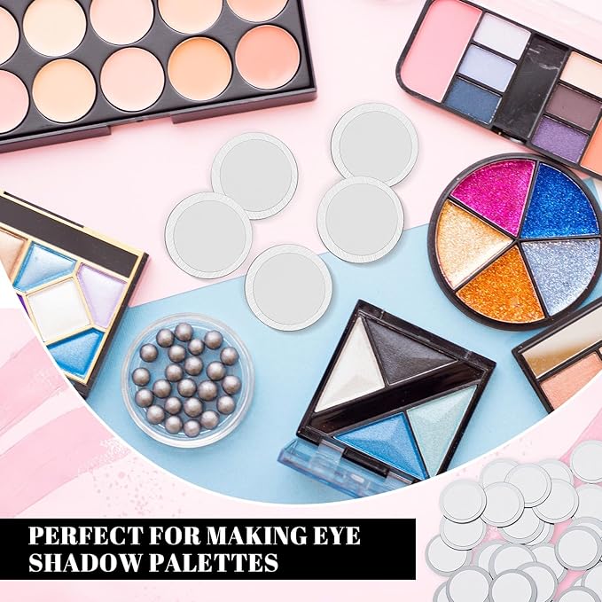 Sumind 101 Pack Metal Stickers for Eyeshadow Palette Set, Includes 1 Makeup Depotting Tool, Adhesive Empty Metal Makeup Colorful Palette Stickers (100 Pcs Round)