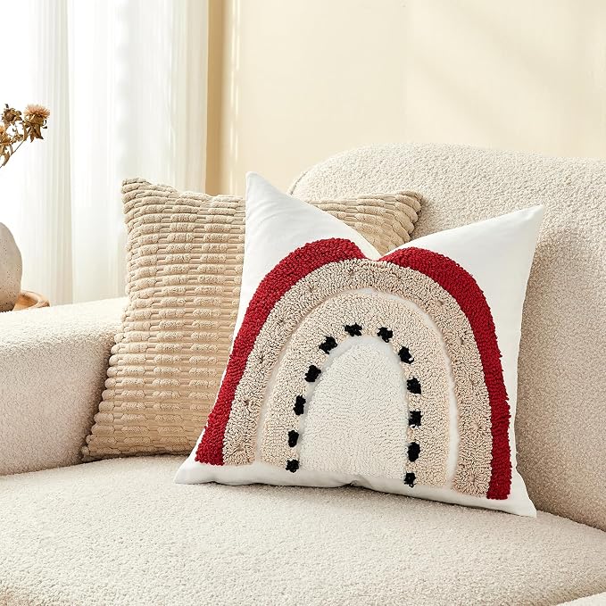 lifein 18x18 Pillow Covers-Throw Pillow Cover Tufted Boho Jacquard Pillow Covers Farmhouse Decorative Pillow Cover Pillow Cases for Gift Couch Sofa Bed Chair Living Room Home Decor